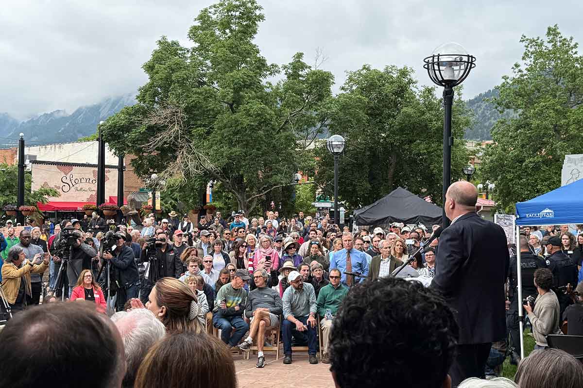 Governor Polis speaks at Run for Their Lives Community Gathering in Boulder