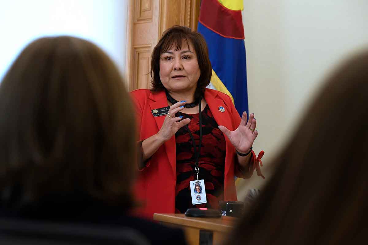 Representative Cecelia Espenoza speaks at the 2026 Women's Advocacy Day at the Capitol