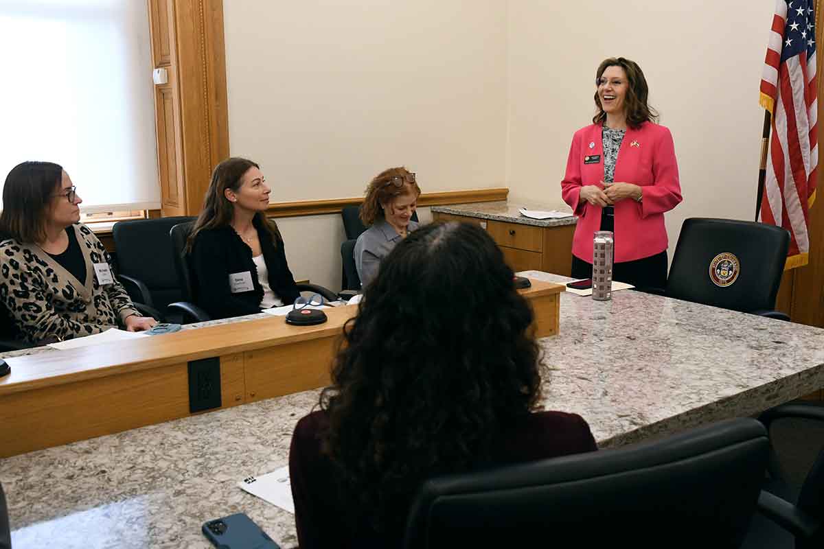 Rep. Lori Garcia Sander speaks at the 2026 Women's Advocacy Day at the Capitol